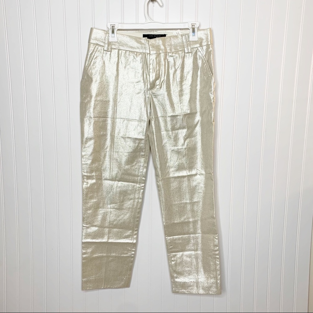 Zara Gold Shimmer Pants Size 8